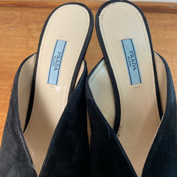 Prada Black Suede Mules Size 39 - Picture 4 of 14